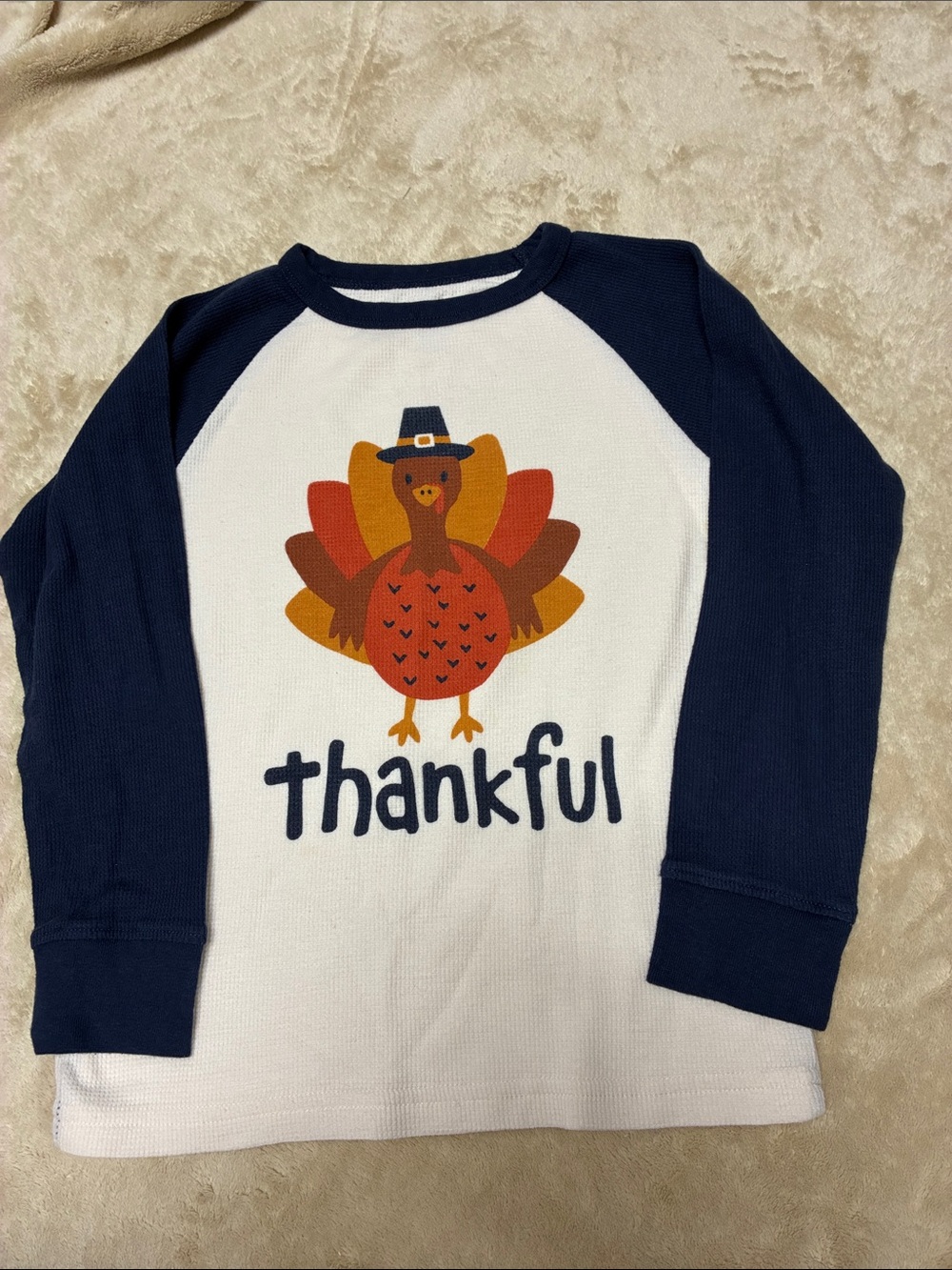 The Children's Place Navy and White Raglan 'Thankful' Turkey Long-Sleeve Top